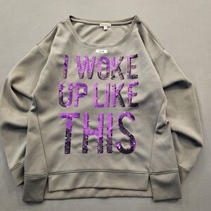 Juicy Couture "I Woke Up Like This" Purple Sequin Pullover Sweatshirt